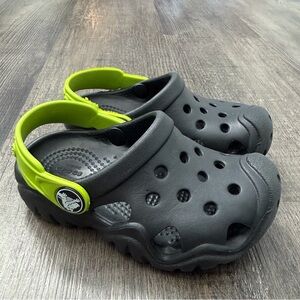 CROCS Kids Black Clog with Lime Green Heel Strap